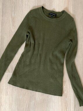 Banana Republic Ribbed Knit Crewneck Pullover Sweater Fitted XS in Olive Green